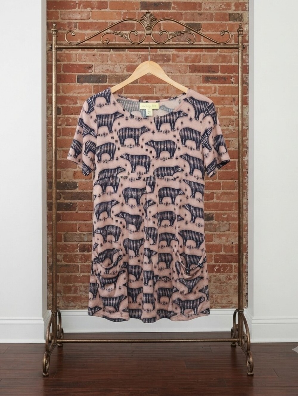 Pink & Navy Bear Print T-Shirt Dress MAUVE SIZR SMALL